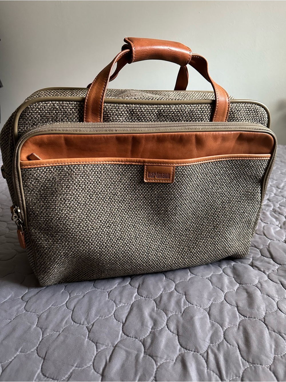 Vintage Travel Set Garment Bag & Carry Case in Brown Tweed with Leather Trim EUC - Picture 7 of 14